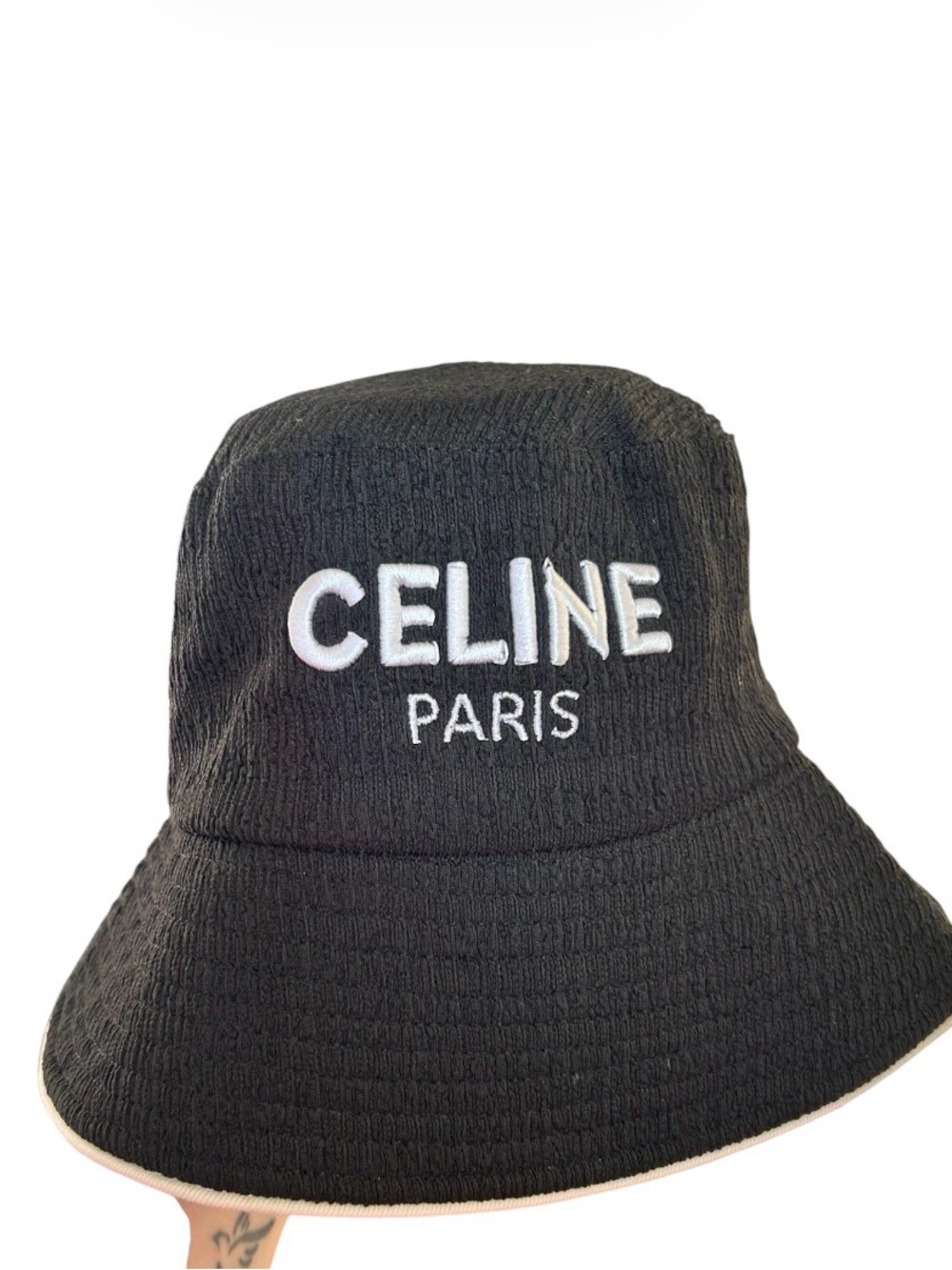 Celine Black Textured Bucket Hat with Interior Label